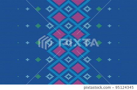 Cross stitch ethnic pattern, Vector Knitted chevron background, Blue and pink pattern Indian abstract design Cross stitch ethnic pattern, Vector Knitted chevron background, Blue and pink pattern Indian abstract design 95124345