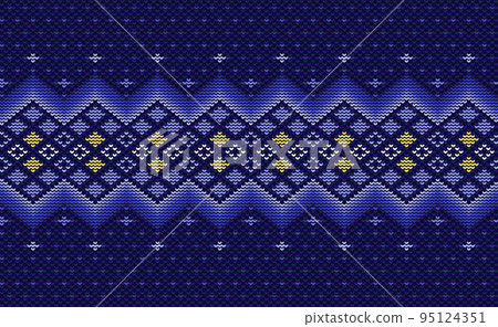 Cross stitch ethnic pattern, Vector Knitted crochet background, Purple and yellow pattern zigzag Cross stitch ethnic pattern, Vector Knitted crochet background, Purple and yellow pattern zigzag 95124351