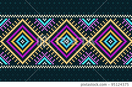 Pixel geometric ethnic pattern, Vector embroidery knitting background, Pixel illustration ethnic style 95124375