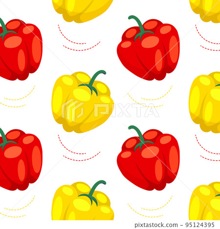 Seamless pattern, red and yellow bell peppers, vegetable print. Kitchen decor, vector 95124395