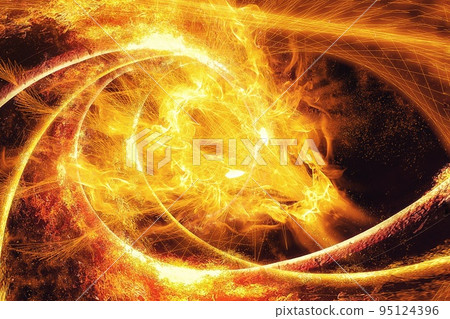 3d illustration of a fiery dragon swirling in the dark 95124396