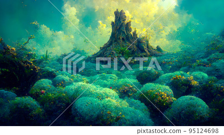 seabed landscape with algae and vegetation of super bright colors in fantasy style seabed landscape with algae and vegetation of super bright colors in fantasy style 95124698