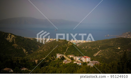 Landscape to Vlore and Adriatic Sea, from the ruined Kanine Castle and Shushica mountain, Vlore, Albania Landscape to Vlore and Adriatic Sea, from the ruined Kanine Castle and Shushica mountain, Vlore, Albania 95124910