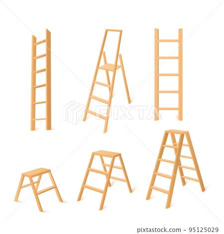 Set of different light wooden ladder households flat style Set of different light wooden ladder households flat style 95125029