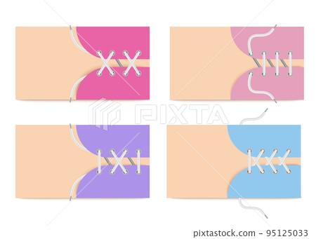 Banners with boots lacing on leather, set of realistic mockups vector isolated. 95125033