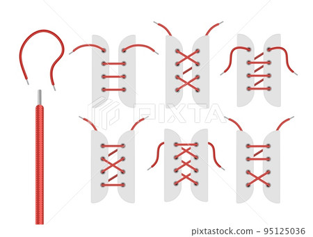 Boots lacing elements with cord and tied lace, vector illustration isolated. Boots lacing elements with cord and tied lace, vector illustration isolated. 95125036