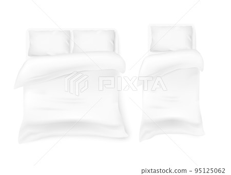 Single and double bed linen templates set, 3d vector illustration isolated. 95125062