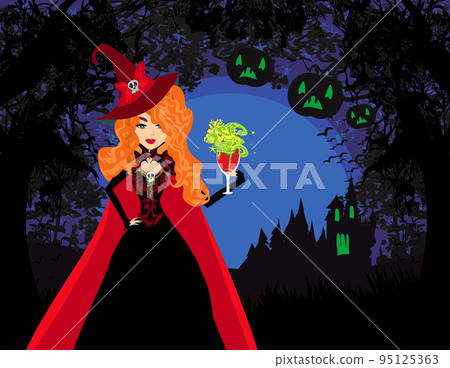 beautiful elegant red-haired witch with a drink of poison beautiful elegant red-haired witch with a drink of poison 95125363