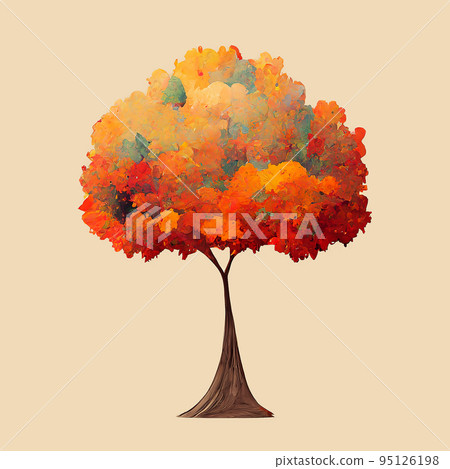 Autumn orange tree illustration on a light background. A stylized tree with an orange crown. Oil painting effect. Digital illustration. Autumn orange tree illustration on a light background. A stylized tree with an orange crown. Oil painting effect. Digital illustration. 95126198