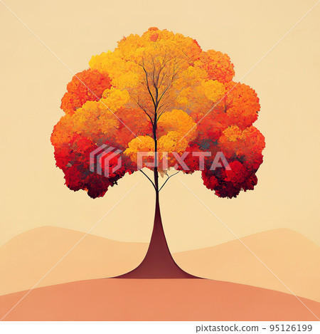Autumn picturesque tree stylized illustration. A tree with autumn foliage in reddish colors. Digital illustration. Autumn picturesque tree stylized illustration. A tree with autumn foliage in reddish colors. Digital illustration. 95126199