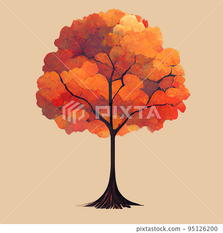 Colorful autumn tree scenic sticker. A stylized tree with an orange crown. Digital illustration. Colorful autumn tree scenic sticker. A stylized tree with an orange crown. Digital illustration. 95126200