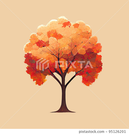 Autumn red tree on a beige blue background illustration. Oil painting effect. Digital illustration. Autumn red tree on a beige blue background illustration. Oil painting effect. Digital illustration. 95126201