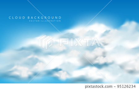 Realistic big white cloud fog smoke on blue sky background vector 95126234