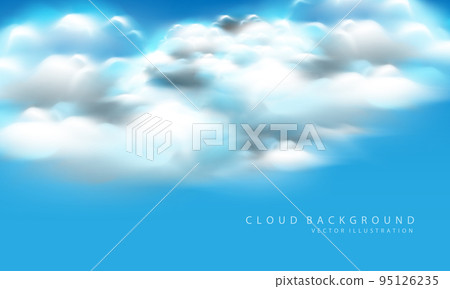 Realistic big white cloud fog smoke on blue sky background vector 95126235