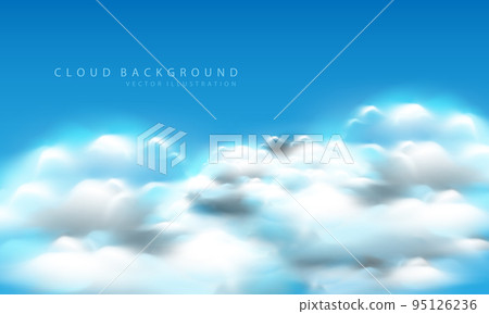 Realistic big white cloud fog smoke on blue sky background vector 95126236