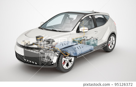 Electric car technical cutaway 3d rendering. 95126372