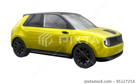 Compact urban electric car with a cute design and advanced technologies of the future on a white background. 3d illustration. Compact urban electric car with a cute design and advanced technologies of the future on a white background. 3d illustration. 95127258