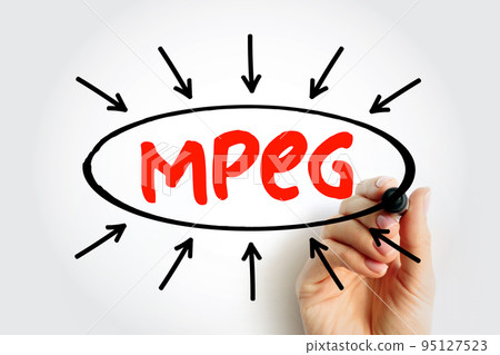 MPEG - Moving Picture Experts Group acronym text with arrows, technology concept for presentations and reports 95127523