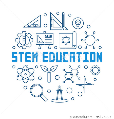 STEM Education vector blue outline round illustration STEM Education vector blue outline round illustration 95128007