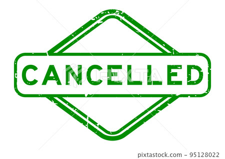 Grunge green cancelled word rubber square seal stamp on white background 95128022