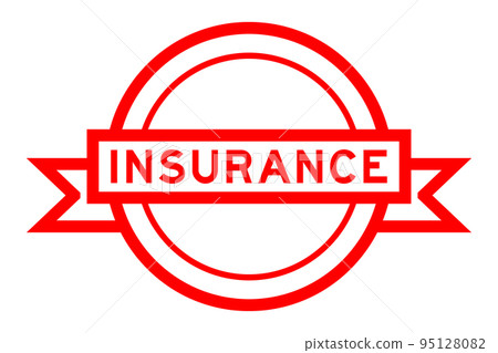 Vintage red color round label banner with word insurance on white background 95128082