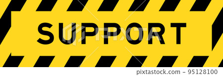 Yellow and black color with line striped label banner with word support Yellow and black color with line striped label banner with word support 95128100