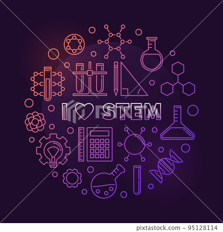 I Love STEM vector colored circular outline illustration I Love STEM vector colored circular outline illustration 95128114