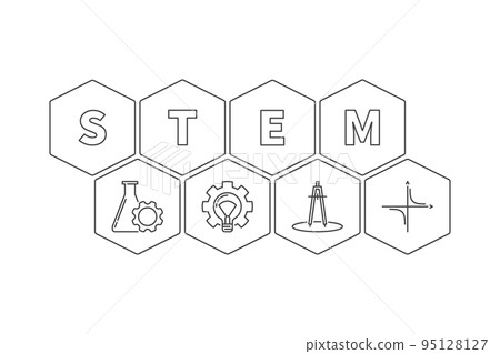 STEM word with icons vector hexagonal outline illustration STEM word with icons vector hexagonal outline illustration 95128127