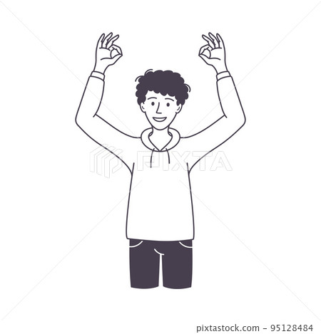 Man Character Showing Ok Positive Hand Gesture Outline Vector Illustration Man Character Showing Ok Positive Hand Gesture Outline Vector Illustration 95128484