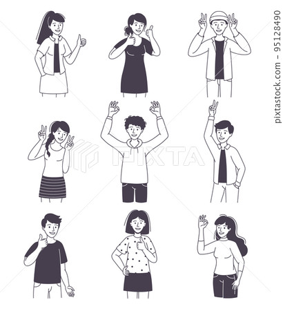 People Character Showing Positive Hand Gesture Demonstrating Emotion Outline Vector Set People Character Showing Positive Hand Gesture Demonstrating Emotion Outline Vector Set 95128490