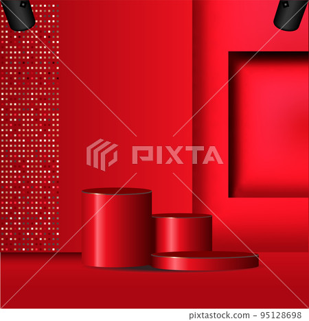 Abstract cream 3D room with set of realistic cylinders pedestal podium. Geometric forms element. Minimal scene for product display presentation. Round stage for showcase Abstract cream 3D room with set of realistic cylinders pedestal podium. Geometric forms element. Minimal scene for product display presentation. Round stage for showcase 95128698
