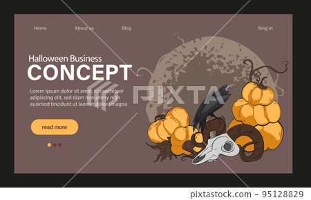 Happy Halloween Party Website Design. Landing Page Template with Symbols of Halloween Celebration. Flat Cartoon Vector Invitation Illustration for Website Page. Vector illustration Happy Halloween Party Website Design. Landing Page Template with Symbols of Halloween Celebration. Flat Cartoon Vector Invitation Illustration for Website Page. Vector illustration 95128829