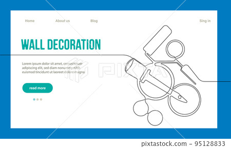 Home Repair Concept. Website Landing Page. Repairmen Workers Are Making Works Of House. Cartoon Characters Paint Walls And Put Tile. Linear Outline Vector Illustration. 95128833