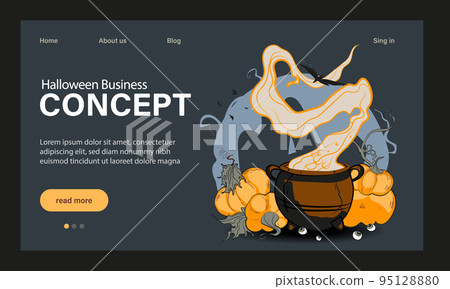 Happy Halloween Party Website Design. Landing Page Template with Symbols of Halloween Celebration. Flat Cartoon Vector Invitation Illustration for Website Page. Vector illustration Happy Halloween Party Website Design. Landing Page Template with Symbols of Halloween Celebration. Flat Cartoon Vector Invitation Illustration for Website Page. Vector illustration 95128880