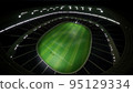 An empty football stadium, viewed from the top. Virtual 3D scene  95129334