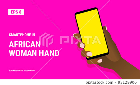 African Woman Hand Shows Smartphone Blank Screen African Woman Hand Shows Smartphone Blank Screen 95129900
