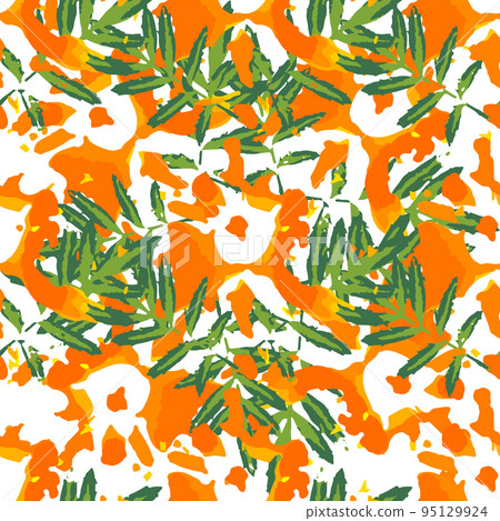 Marigold Leaves and Flowers Seamless Pattern Background 95129924