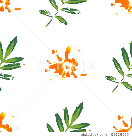 Marigold Leaves and Flowers Seamless Pattern Background Marigold Leaves and Flowers Seamless Pattern Background 95129925