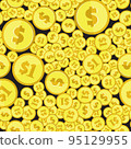 Golden Dollar Coins Top View Seamless Pattern 95129955