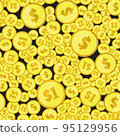 Golden Dollar Coins Top View Seamless Pattern 95129956