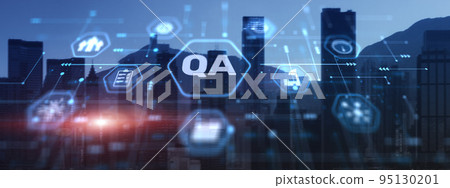 Quality Assurance Service Guarantee Standard. Certification Guarantee Concept. City background Quality Assurance Service Guarantee Standard. Certification Guarantee Concept. City background 95130201