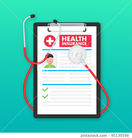 Health insurance concept. Medical document, clipboard. Vector illustration. Health insurance concept. Medical document, clipboard. Vector illustration. 95130598