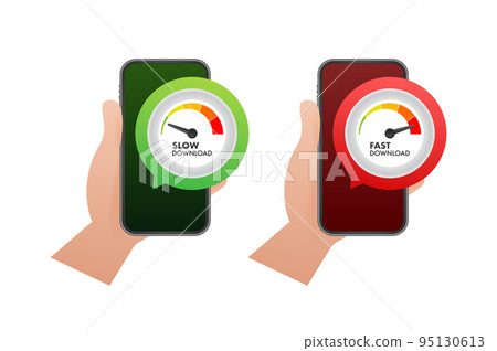 Speedometers with slow and fast download. Vector stock illustration. Speedometers with slow and fast download. Vector stock illustration. 95130613