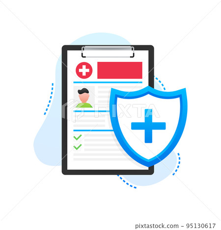 Health insurance concept. Medical document, clipboard. Vector illustration. 95130617
