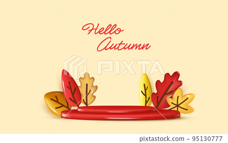Autumn Podium Decoration Background with Autumn leaves. Background or banner template for the design of Autumn and Fall Banners Autumn Podium Decoration Background with Autumn leaves. Background or banner template for the design of Autumn and Fall Banners 95130777