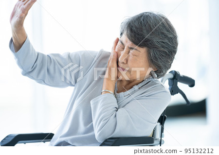 Senior, nursing care, grandmother, female, abuse, violence, wheelchair, male, male caregiver, adult male, male, older brother, 20s 95132212