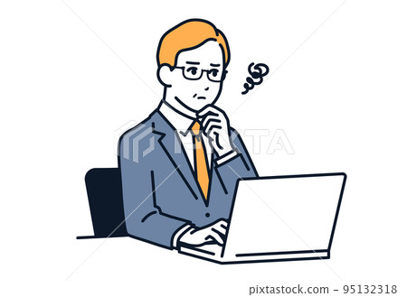 Vector illustration material of a manager who is worried in front of a PC Vector illustration material of a manager who is worried in front of a PC 95132318
