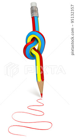 Pencil tied in a knot, 3d render 95132357