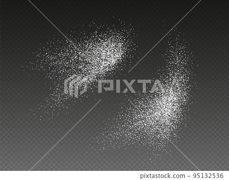 Sugar powder splash, flying salt, baking flour top view. White powder. 95132536