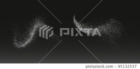 Sugar powder splash, flying salt, baking flour top view. White powder. 95132537